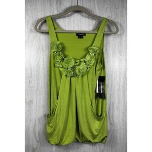 NWT My Michelle Lime Green Floral Beaded Tank Top Womens M Y2K Party Chic!!